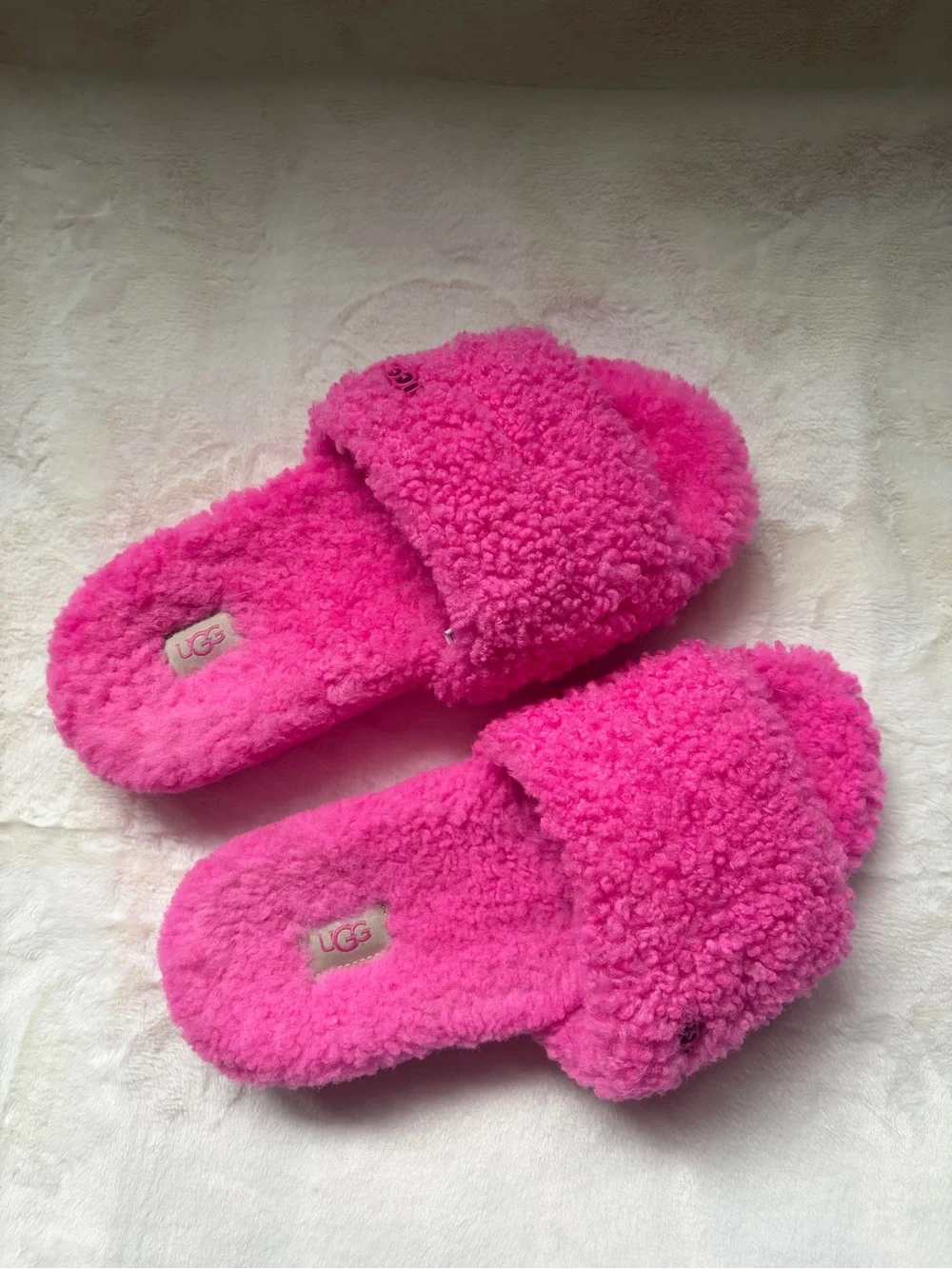 UGG Women's Sherpa Slide Slippers - Bright Pink - Picture 2 of 8